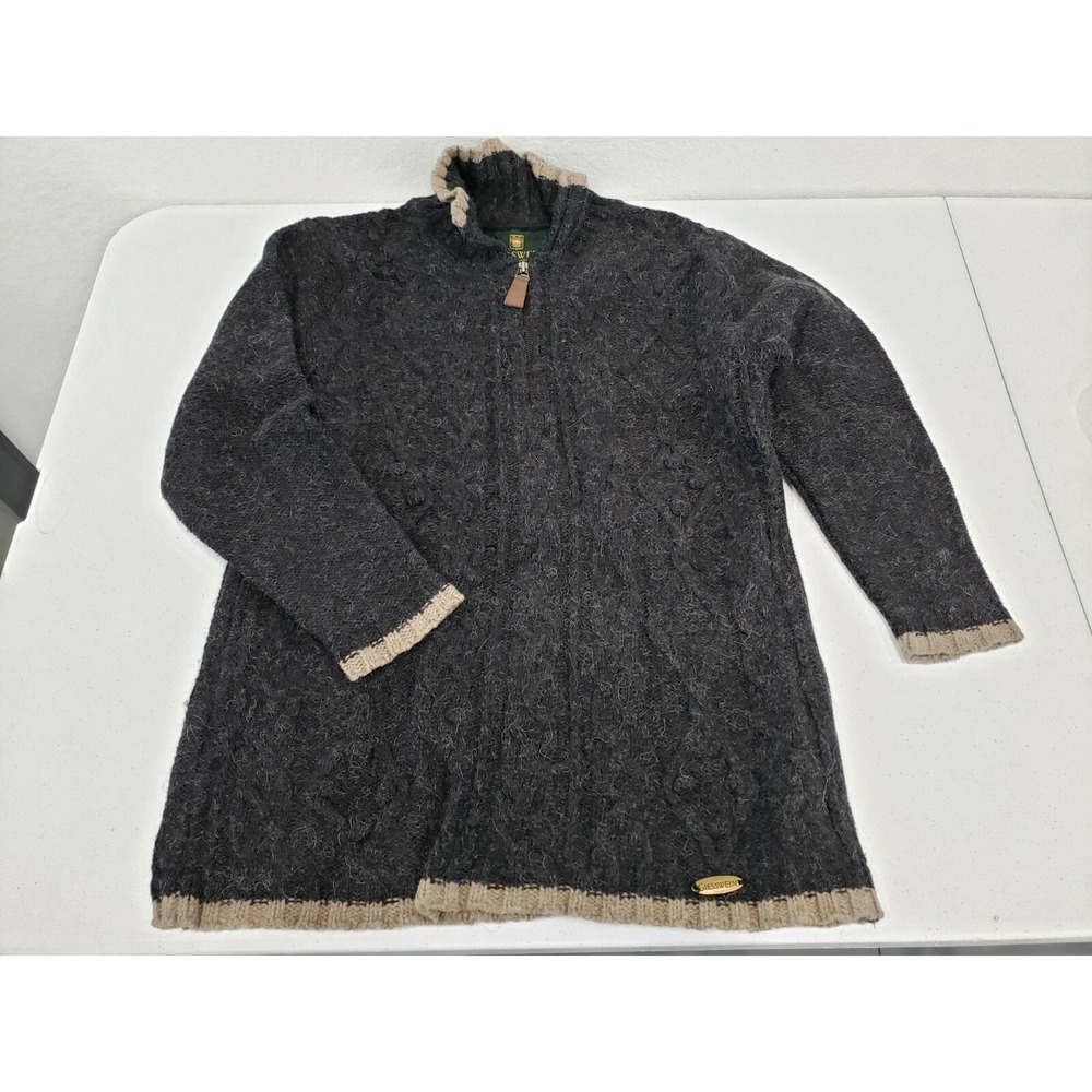 Giesswein Womens Size 6 /36 Lambs Wool Coat Cable Sweater Charcoal Gray Unlined